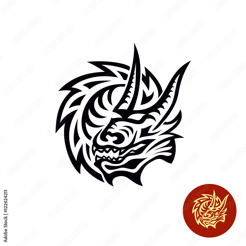 Dragon tattoo style black logo. Head and rounded neck of dragon. Stock  Vector | Adobe Stock