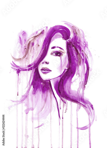 splatter watercolor portrait of a girl
