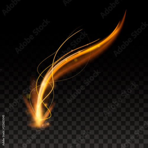 Vector magic neon light curved lines. Color comet on transparent background.