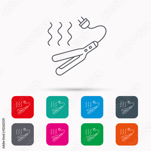 Curling iron icon. Hairstyle electric tool sign.
