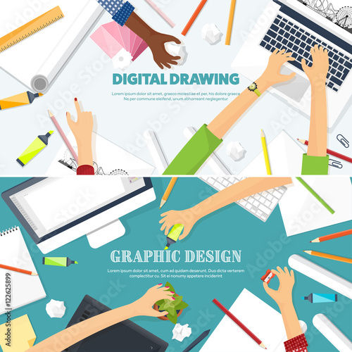 Graphic web design. Drawing and painting. Development. Illustration, sketching, freelance. User interface. UI. Computer, laptop.