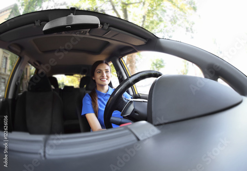 Beautiful woman driving car