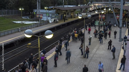 Moscow;Russia,September -twenty sixth-Two thousand sixteen year;
after the end of working day,  people depart home on train,time lapse
