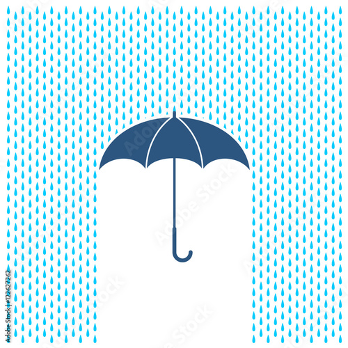 Umbrella with rain illustration. Rain water drops and umbrella