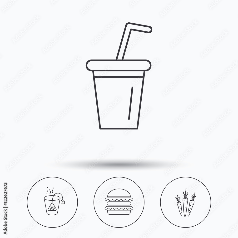 Hamburger, tea bag and soft drink icons. Hamburger, tea bag and soft drink icons.
