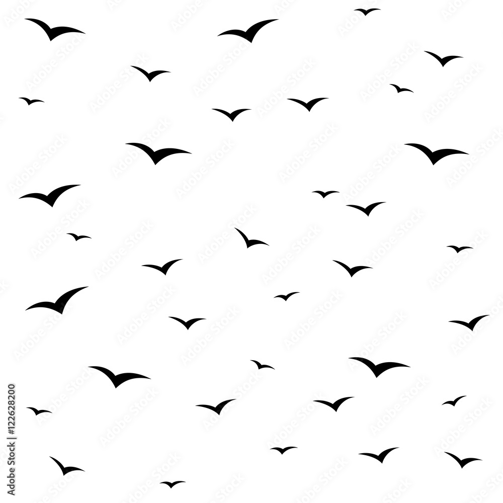 Seagulls swarm or other black birds silhouette seamless pattern
