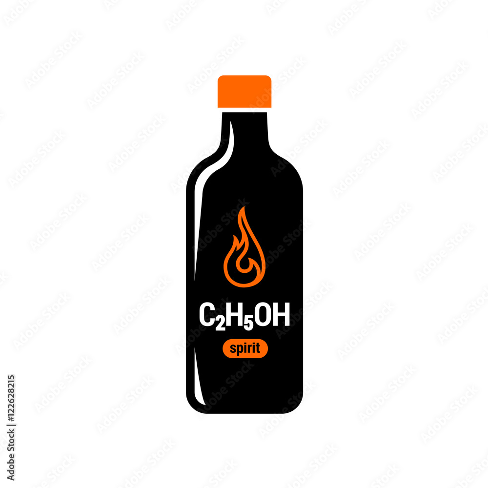 Spirit bottle symbol. Flammable fluid icon with fire sign. Spirit bottle symbol. Flammable fluid icon with fire sign.
