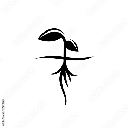 Canvas Print Sprout with roots black silhouette