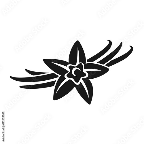 Vanilla flower with pods black silhouette