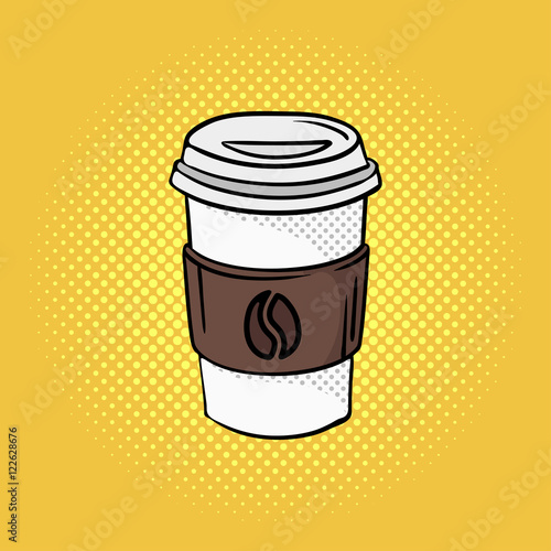 Vector hand drawn pop art illustration of coffee on the go.