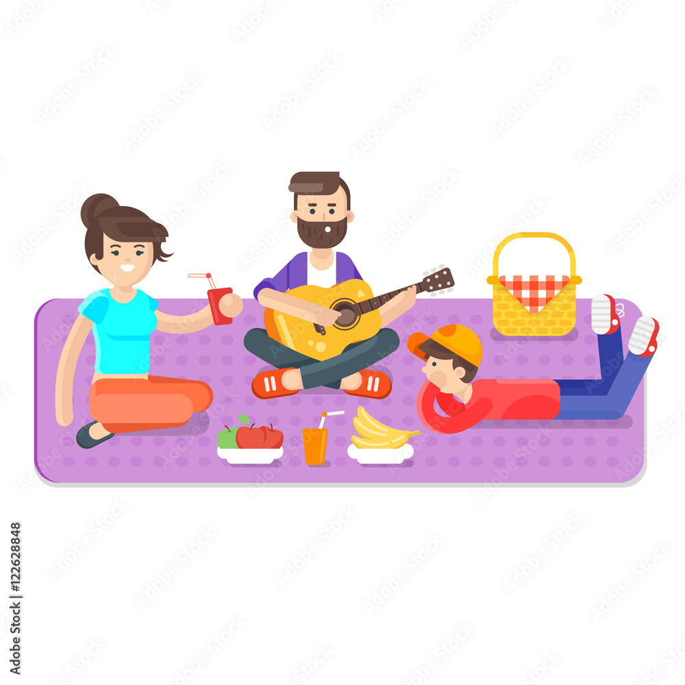 Vector flat style illustration of happy family picnic in the park Vector flat style illustration of happy family picnic in the park