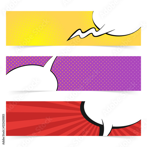 Vector hand drawn pop art banner with speech bubble.