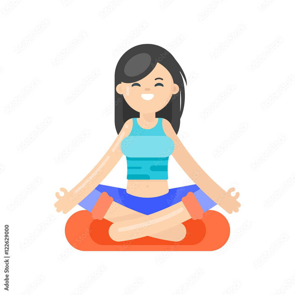 Vector flat style illustration of asian woman doing yoga. Vector flat style illustration of asian woman doing yoga.