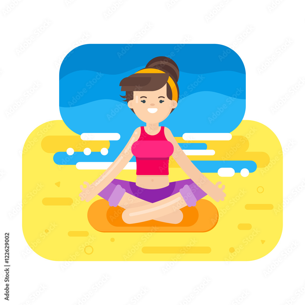 Vector flat style illustration of woman doing yoga. Vector flat style illustration of woman doing yoga.