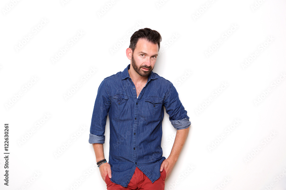 Fototapeta premium Stylish mature guy posing over white background