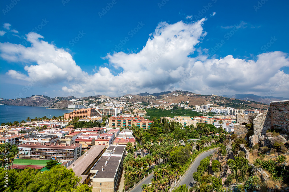 Panoramic view of Almuñécar (Almunecar) on a beautiful day, Spain
