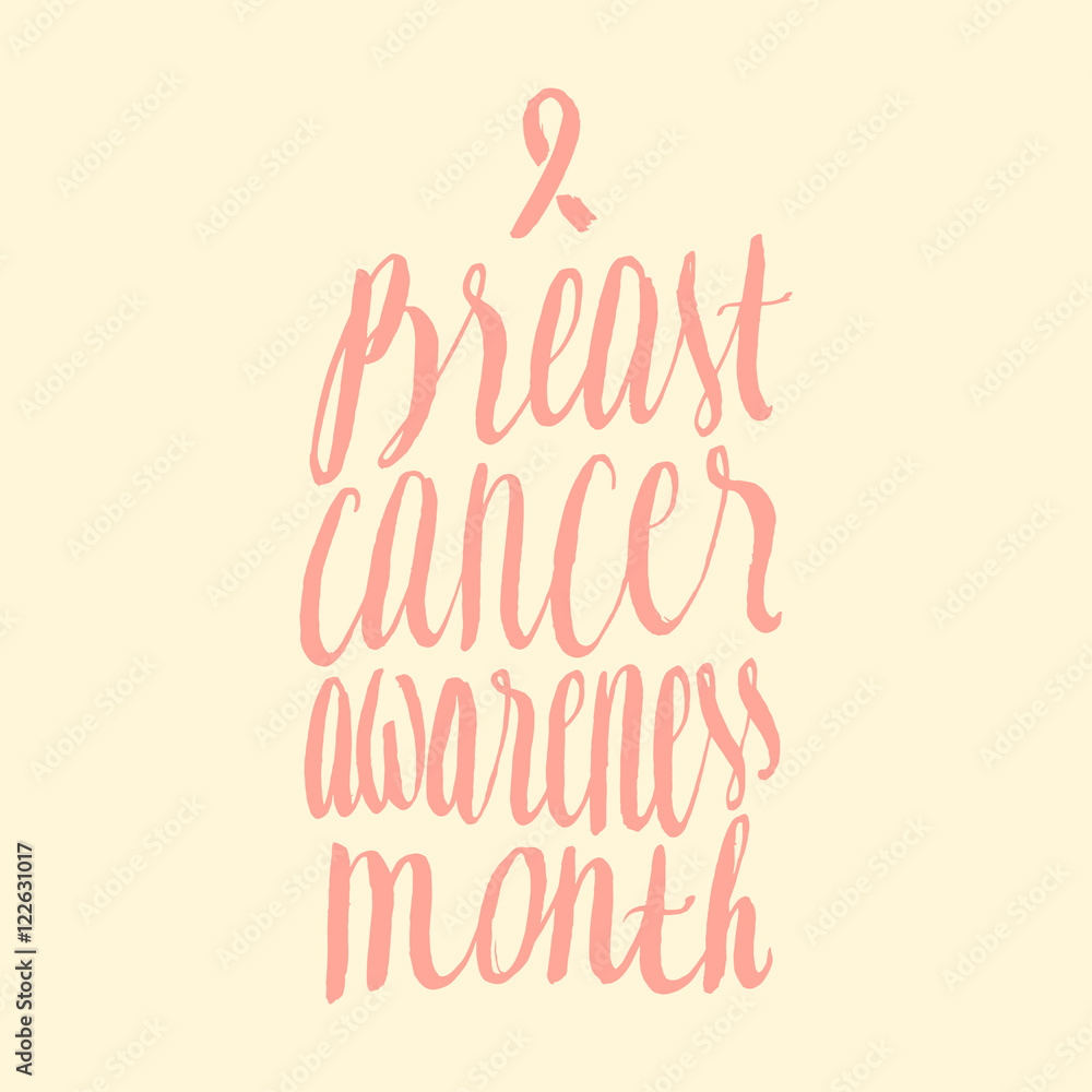 breast cancer awareness month calligraphy. pink ribbon handwriting.