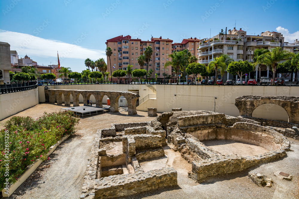 Roman ruins in Almuñécar (Almunecar) - the remains of an aqueduct and baths, Spain