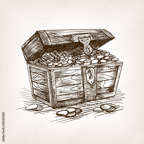 Treasure chest sketch style vector illustration