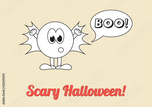 Seasonal poster - Scary Halloween with white ghost saying boo! vintage coloring