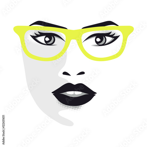 Woman face with glasses for designers - vector illustration gray