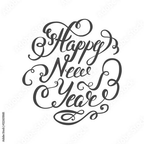 Happy New Year 2017 hand-lettering text on white background. Handmade vector calligraphy