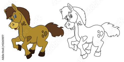 Fototapeta Naklejka Na Ścianę i Meble -  Cartoon horse - isolated - with coloring page - illustration for children