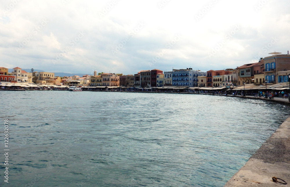 View of the promenade of Chania at the port, Crete, Greece