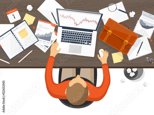 Vector illustration. Flat background. Market trade. Trading platform ,account. Moneymaking,business. Analysis. Investing.