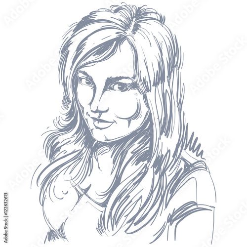 Vector drawing of smiling sexy flirting woman with stylish hairc