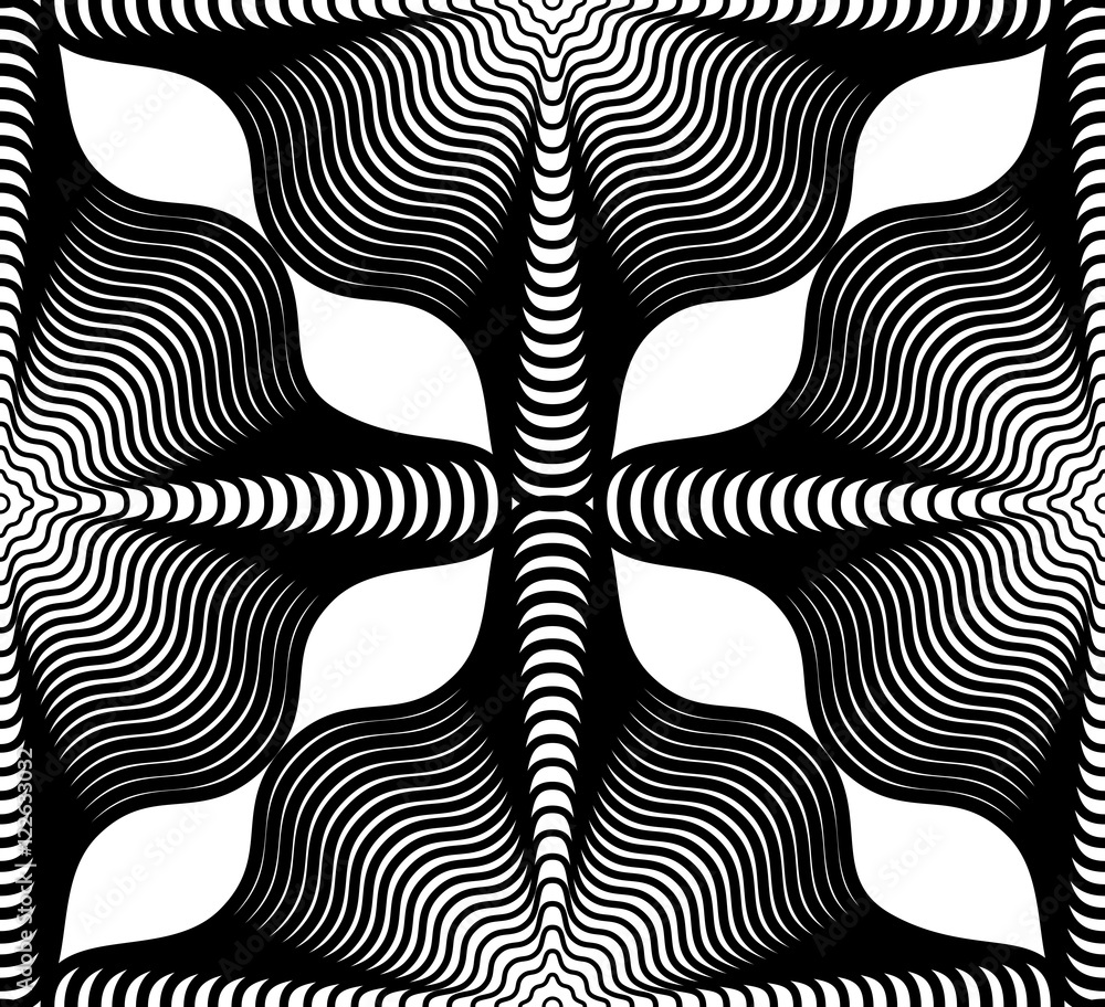 Geometric monochrome stripy seamless pattern, black and white ve Geometric monochrome stripy seamless pattern, black and white ve