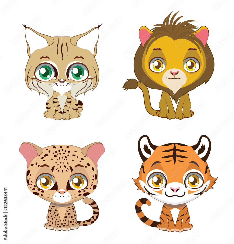 Cute illustration of four different big cats Cute illustration of four different big cats