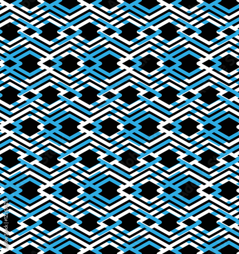 Blue abstract seamless pattern with interweave lines. Vector orn