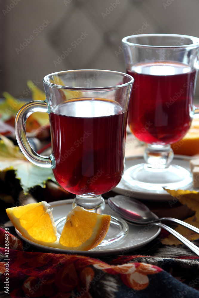 Two glasses with mulled wine.. Two glasses with mulled wine..