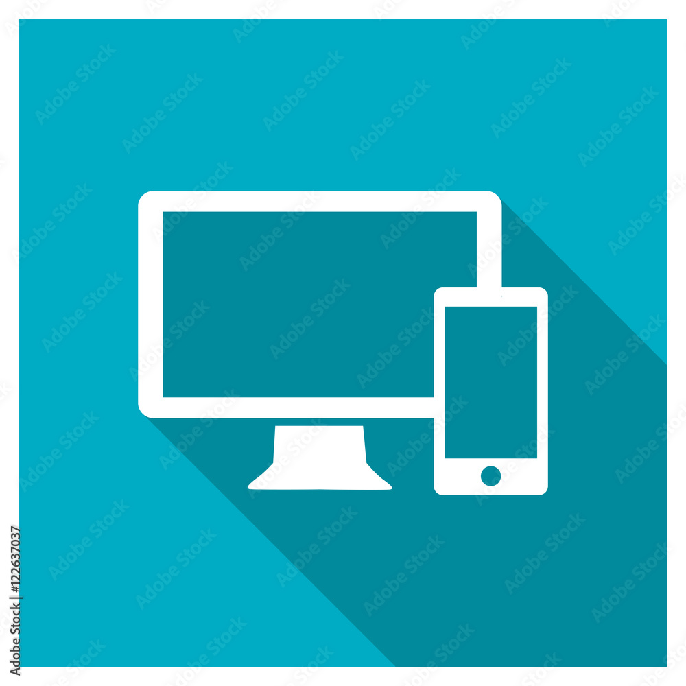 Mobile responsive website icon, image jpg, vector eps, flat web, material icon, icon with long shadow on blue background Mobile responsive website icon, image jpg, vector eps, flat web, material icon, icon with long shadow on blue background