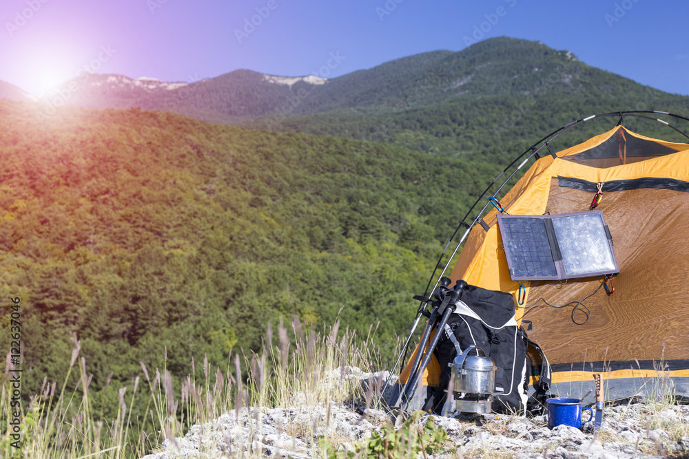 Fototapeta premium Camping on the mountain top.