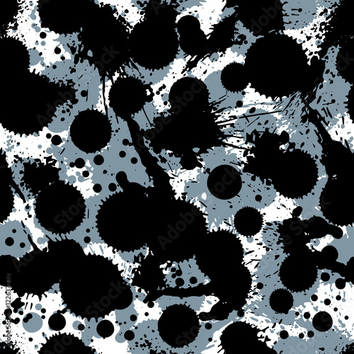 Black and white vector ink splash seamless pattern  monochrome d