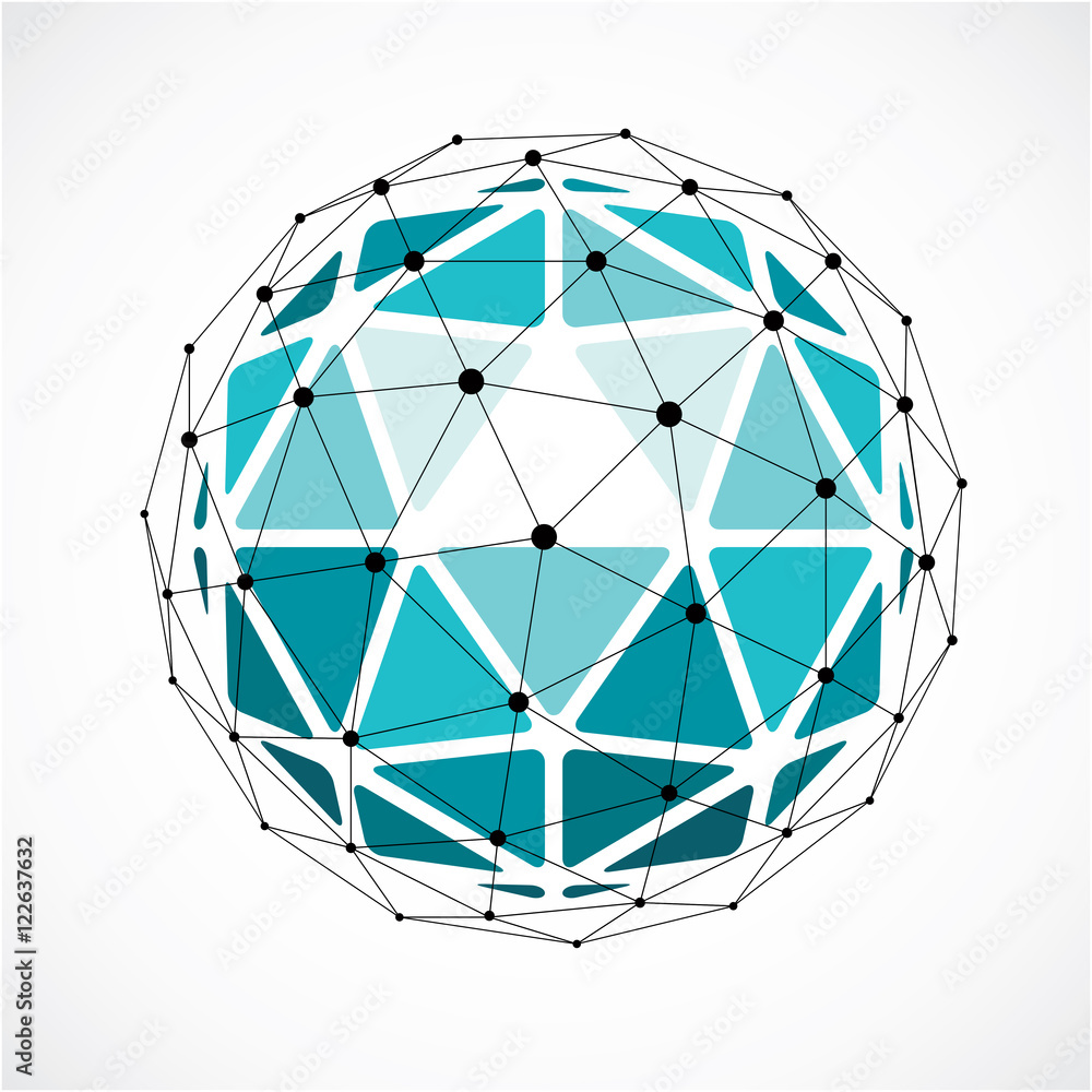 Vector dimensional wireframe low poly object, green spherical sh Vector dimensional wireframe low poly object, green spherical sh