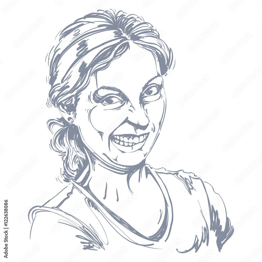 Vector drawing of woman making a funny grimace. Black and white Vector drawing of woman making a funny grimace. Black and white