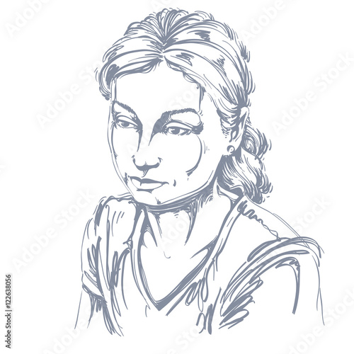Vector portrait of sad attractive woman, illustration of good-lo
