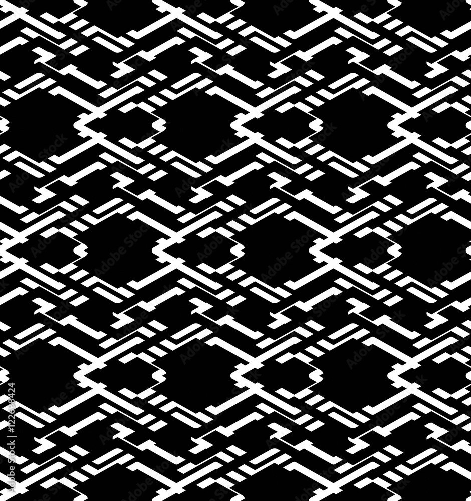Black and white geometric art seamless pattern, vector mosaic mo