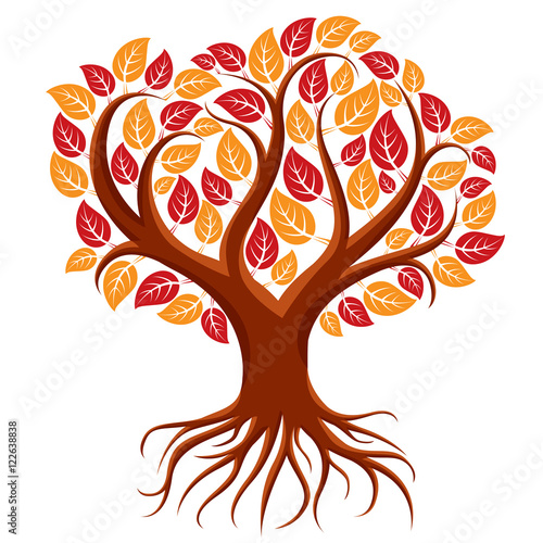 Vector art illustration of branchy tree with strong roots. Tree