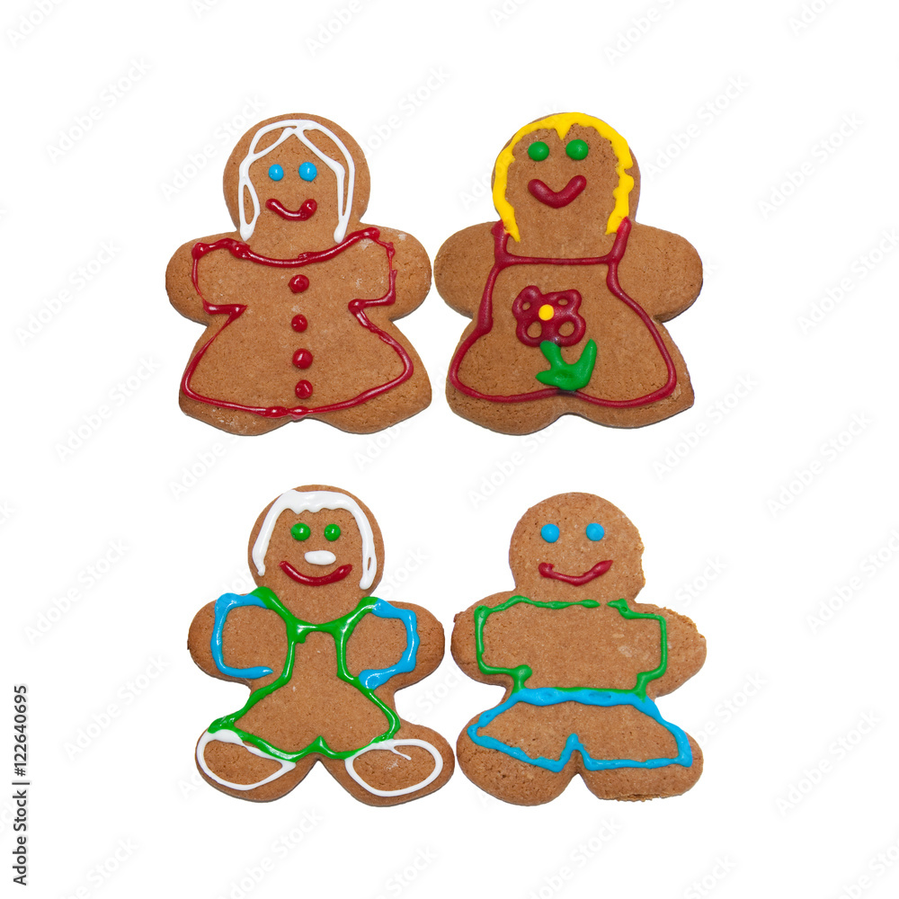 Two same sex couple gingerbread cookies isolated on white Two same sex couple gingerbread cookies isolated on white