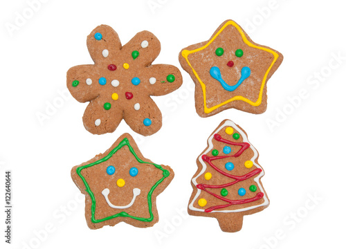 Assortment of colorful gingerbread cookies, on white