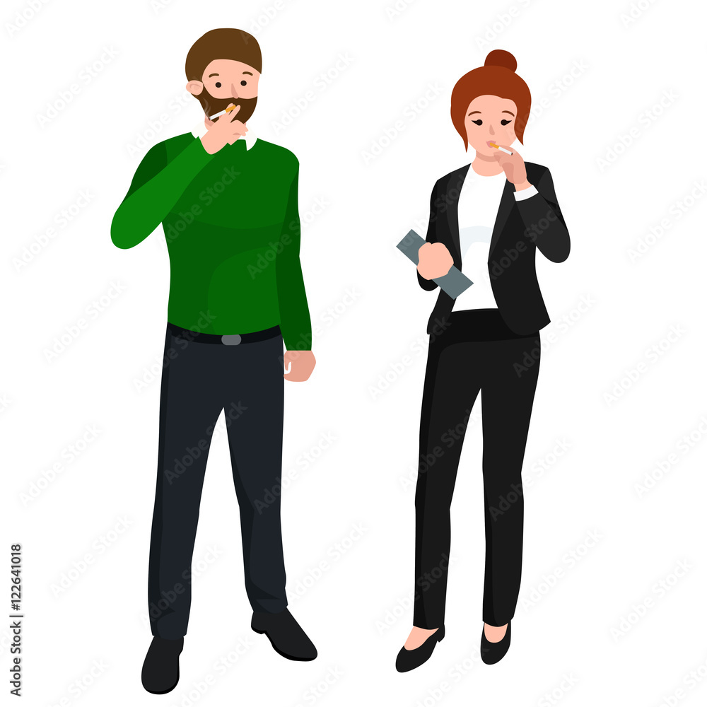 funny cartoon office worker smoking cigarette character, vector illustration funny cartoon office worker smoking cigarette character, vector illustration