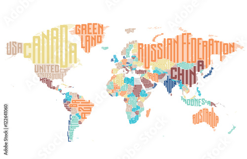Canvas Print World map made of typographic country names