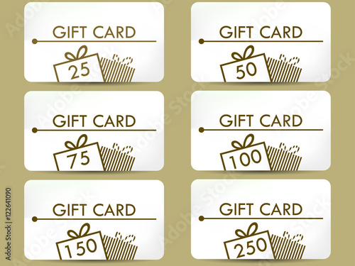 Gift card with a gift box. Set of vector illustrations.