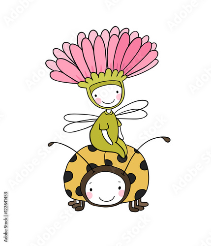 flower fairy and a ladybug.