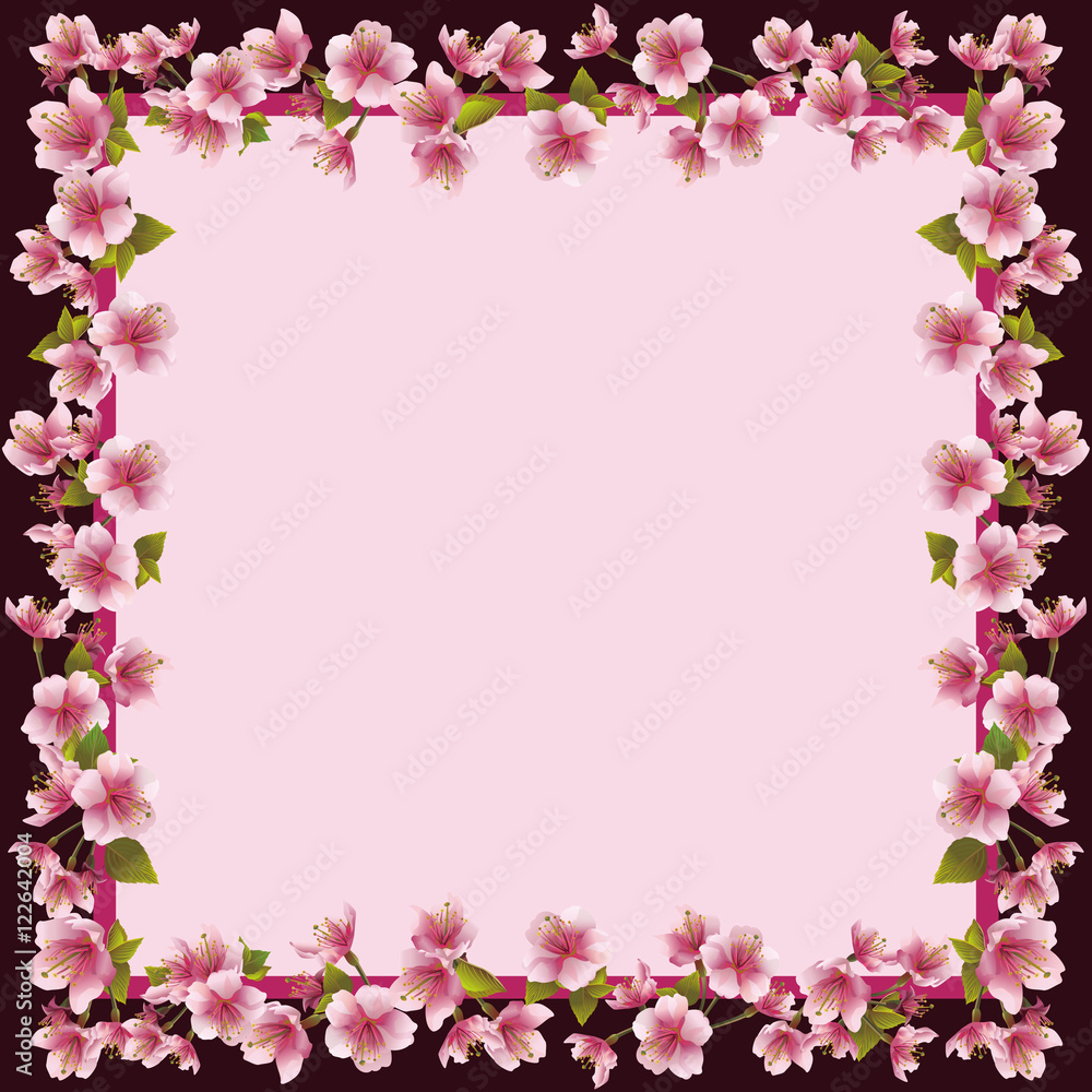 Floral frame with sakura blossom - japanese cherry tree Floral frame with sakura blossom - japanese cherry tree