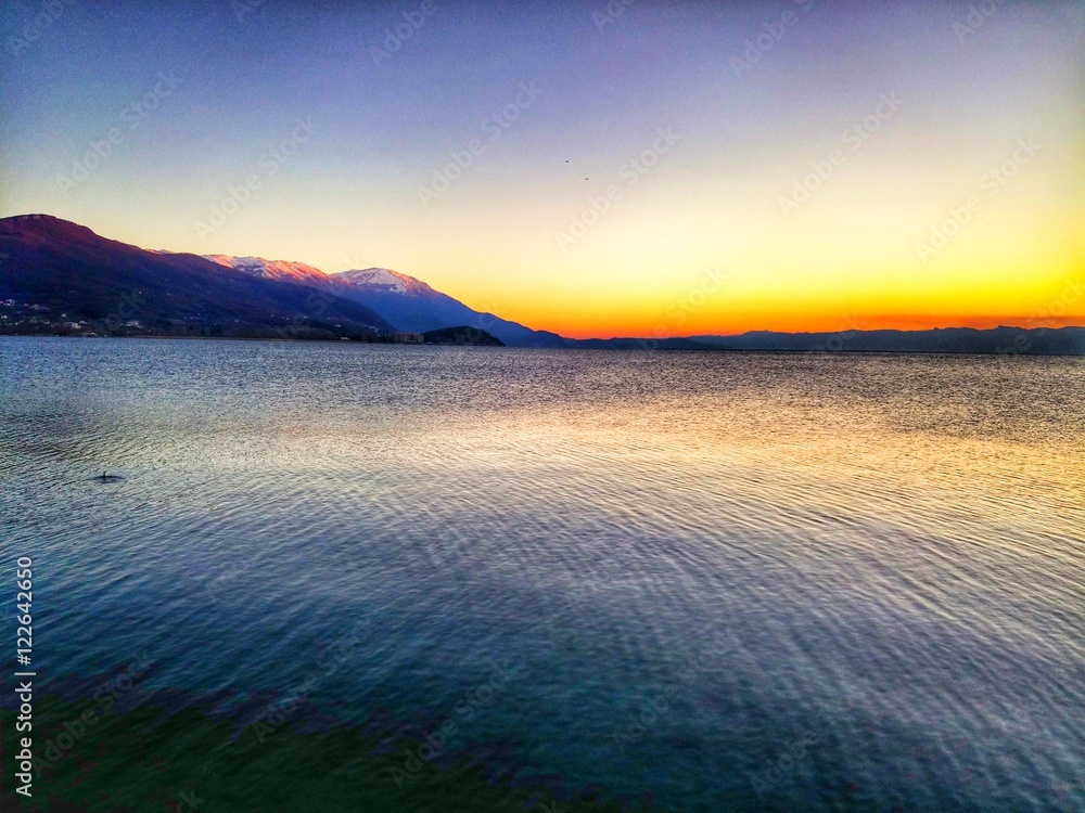 Fototapeta premium Lake sunset mountains